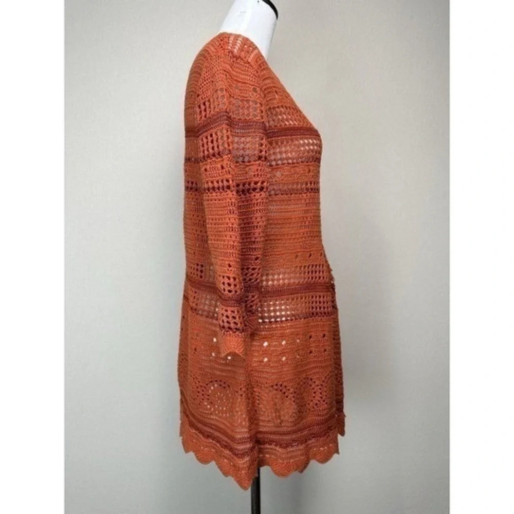 Premise Women's Open Knit Sweater Tunic Cover Up Orange Rust Sz L Boho Hippie